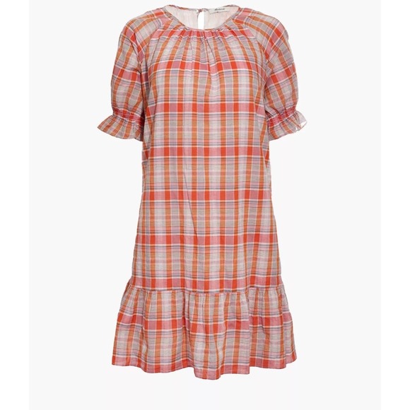 Madewell Dresses & Skirts - Madewell Plaid Ruffle-Sleeve Popover Mini Dress sz XL